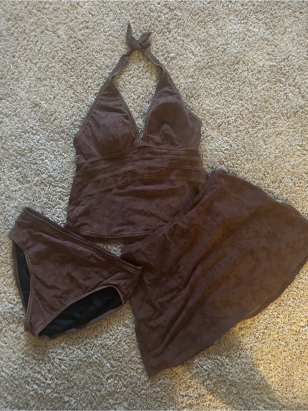 Magicsuit Brown Tankini with Skirt and Bikini Bottom